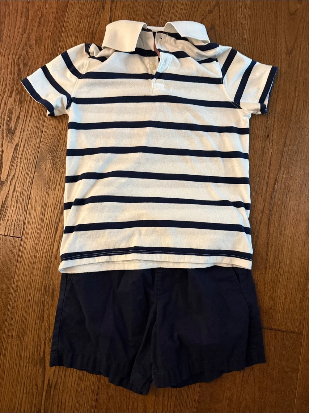 Kids White & Navy Striped Polo Shirt with Shorts - Classic Summer Outfit